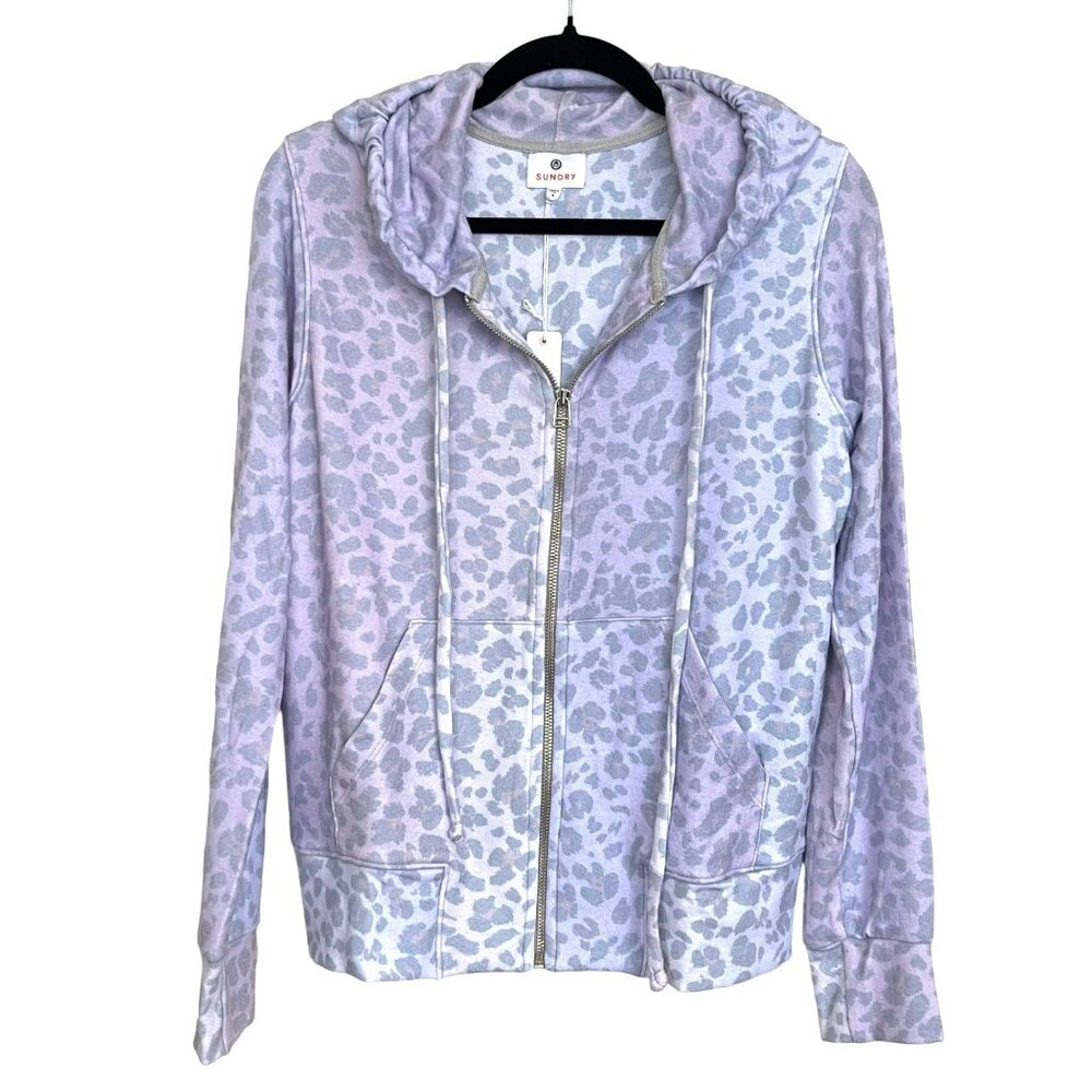 Sundry Animal Print Full Zip Hoodie Sweatshirt Top Sz Small NWT